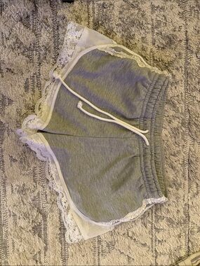 NWOT Women's Grey Lace-Trim Athletic Lounge Shorts